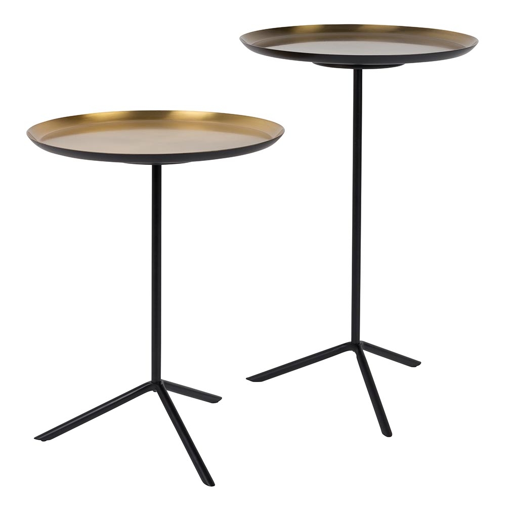 Zuiver – Trip Side Tables – Set of 2 – Brass – Brass / Black – Iron / Brass – 40cm x 31cm